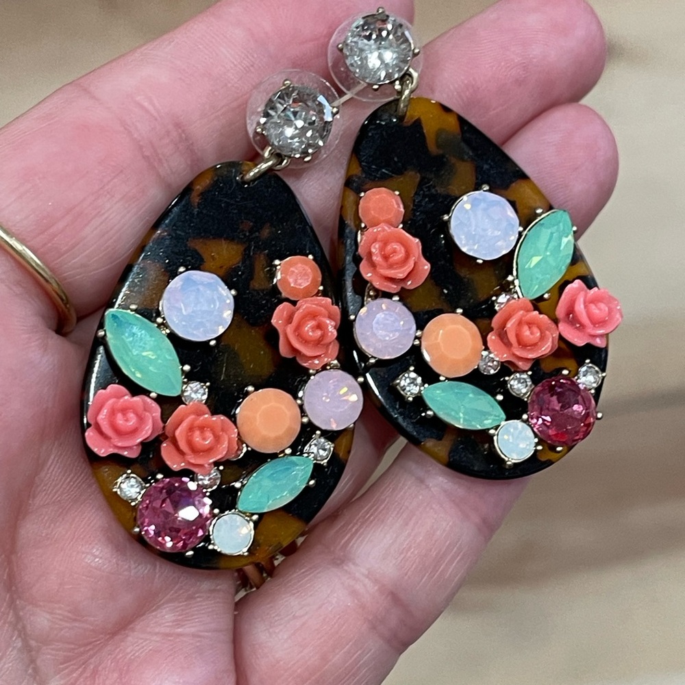 J.Crew tortoiseshell and gem drop earrings